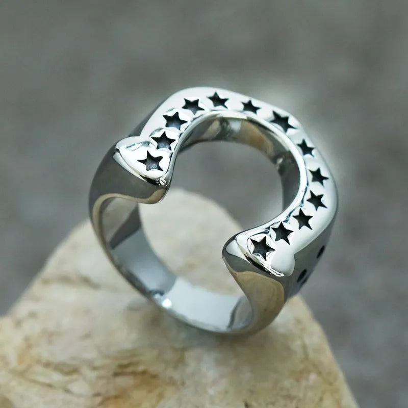 Punk U-Shaped Star  Sterling Silver Ring
