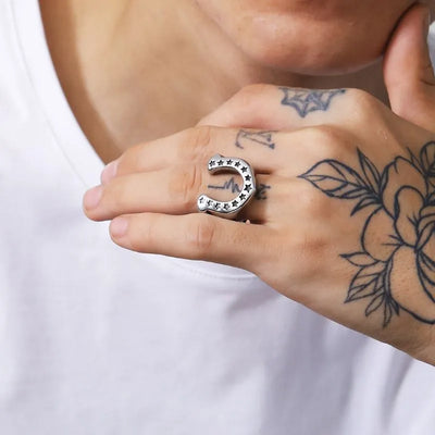 Punk U-Shaped Star  Sterling Silver Ring
