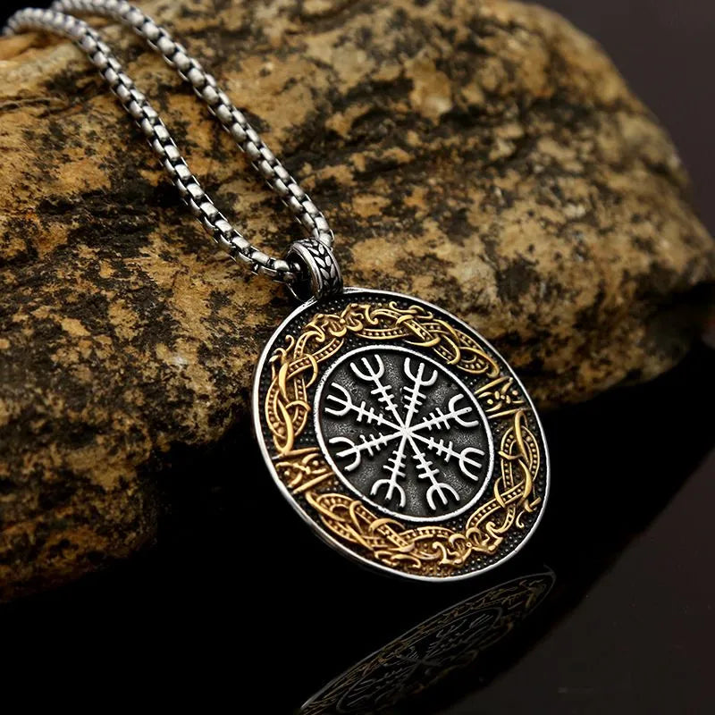 Viking Round Compass  Sterling Silver Pendant Necklace
