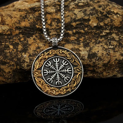 Viking Round Compass  Sterling Silver Pendant Necklace