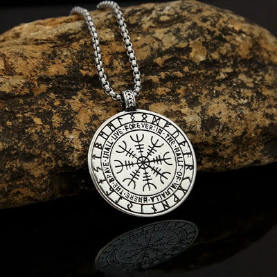 Viking Round Compass  Sterling Silver Pendant Necklace