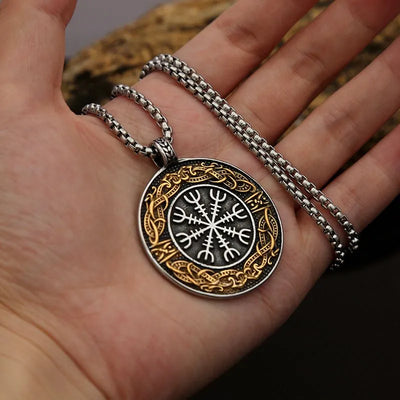 Viking Round Compass  Sterling Silver Pendant Necklace
