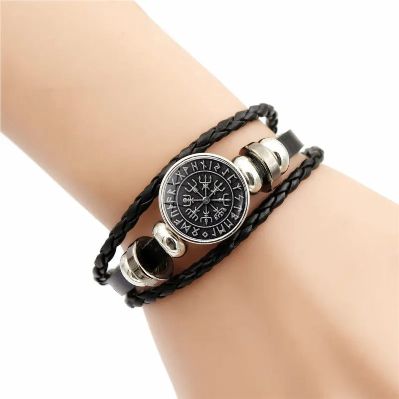 Viking Compass Rune Leather Bracelet
