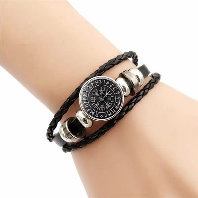 Viking Compass Rune Leather Bracelet