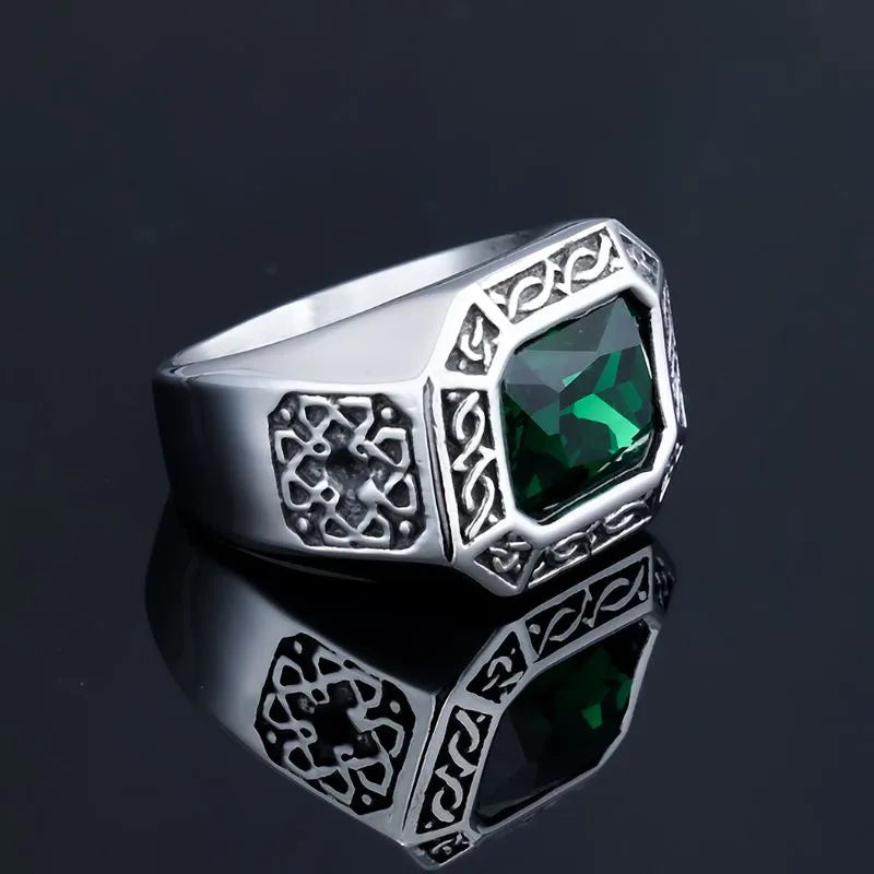 Viking Emerald  Sterling Silver Ring