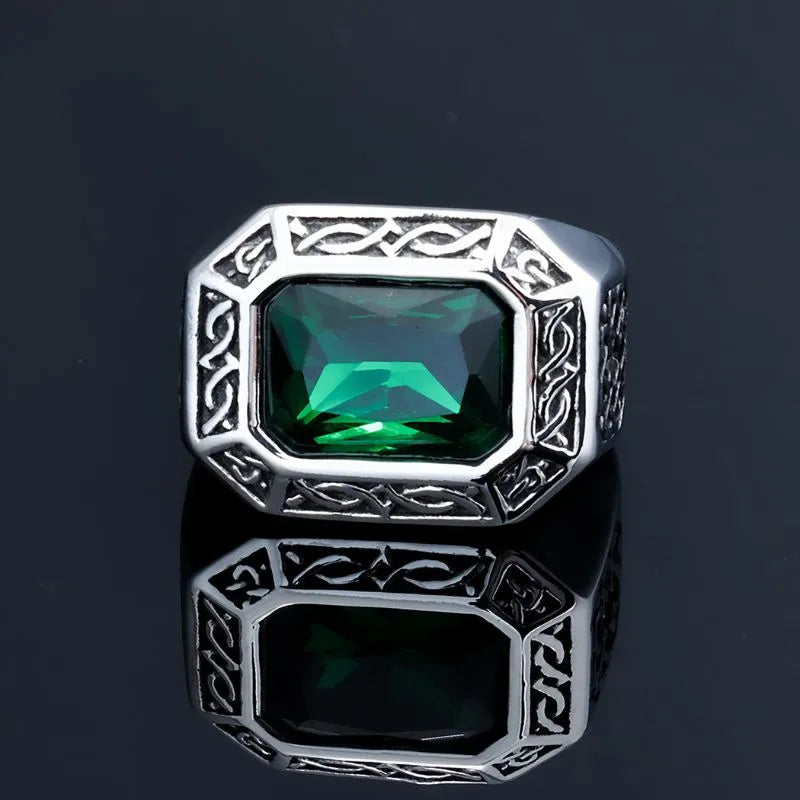 Viking Emerald  Sterling Silver Ring