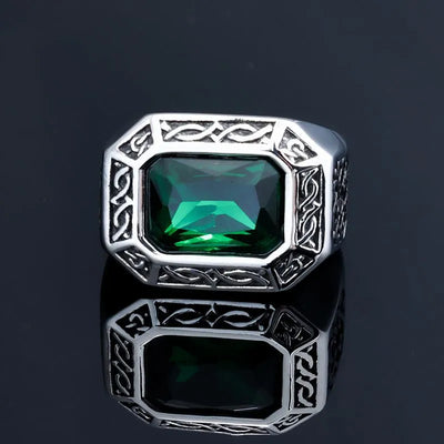 Viking Emerald  Sterling Silver Ring