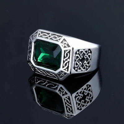 Viking Emerald  Sterling Silver Ring