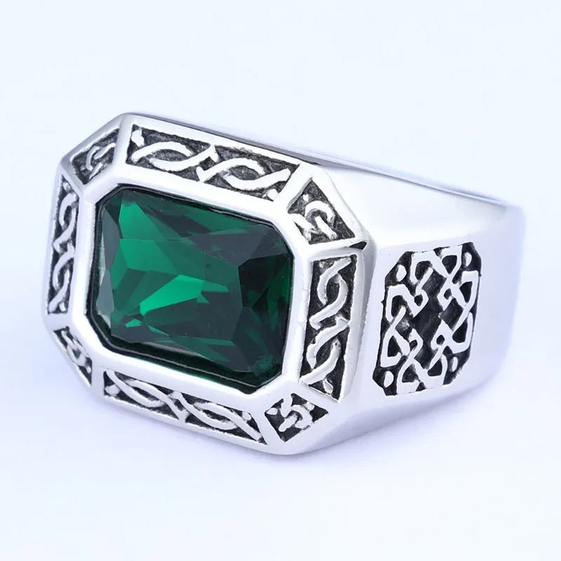 Viking Emerald  Sterling Silver Ring