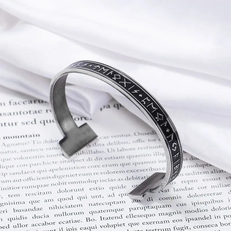 Viking  Rune C-shaped Sterling Silver Bracelet