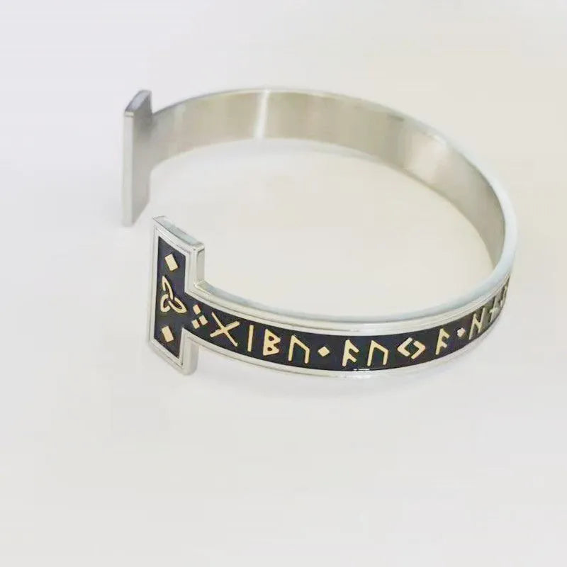Viking  Rune C-shaped Sterling Silver Bracelet