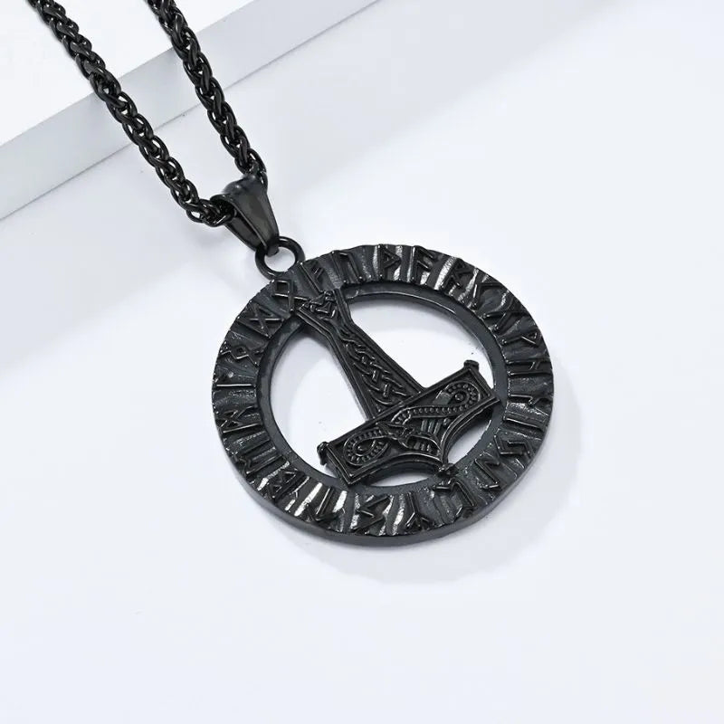 Viking Thor Hammer Rune Pendant Necklace