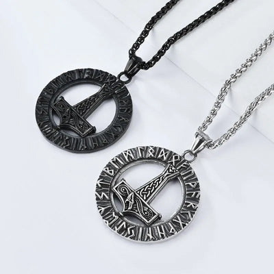 Viking Thor Hammer Rune Pendant Necklace