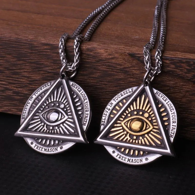 Viking Triangle Demon Eye  Sterling Silver Pendant Necklace