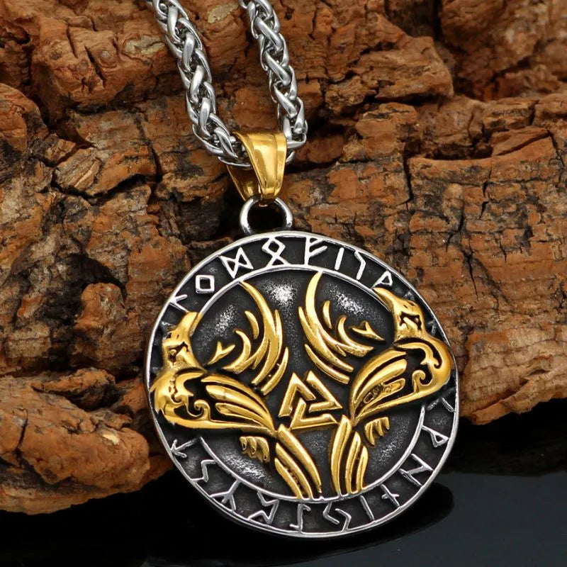 Viking Valknut Rune Steel Pendant Necklace
