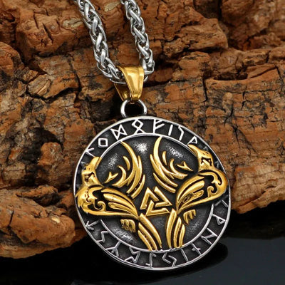 Viking Valknut Rune Steel Pendant Necklace