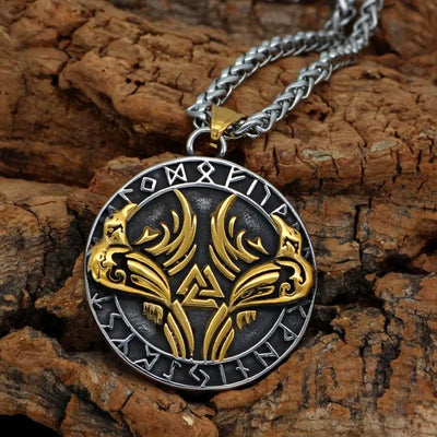 Viking Valknut Rune Steel Pendant Necklace