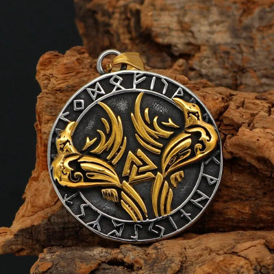 Viking Valknut Rune Steel Pendant Necklace