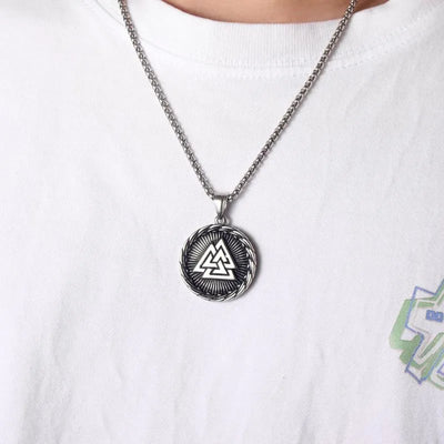 Viking Valknut  Sterling Silver Pendant Necklace