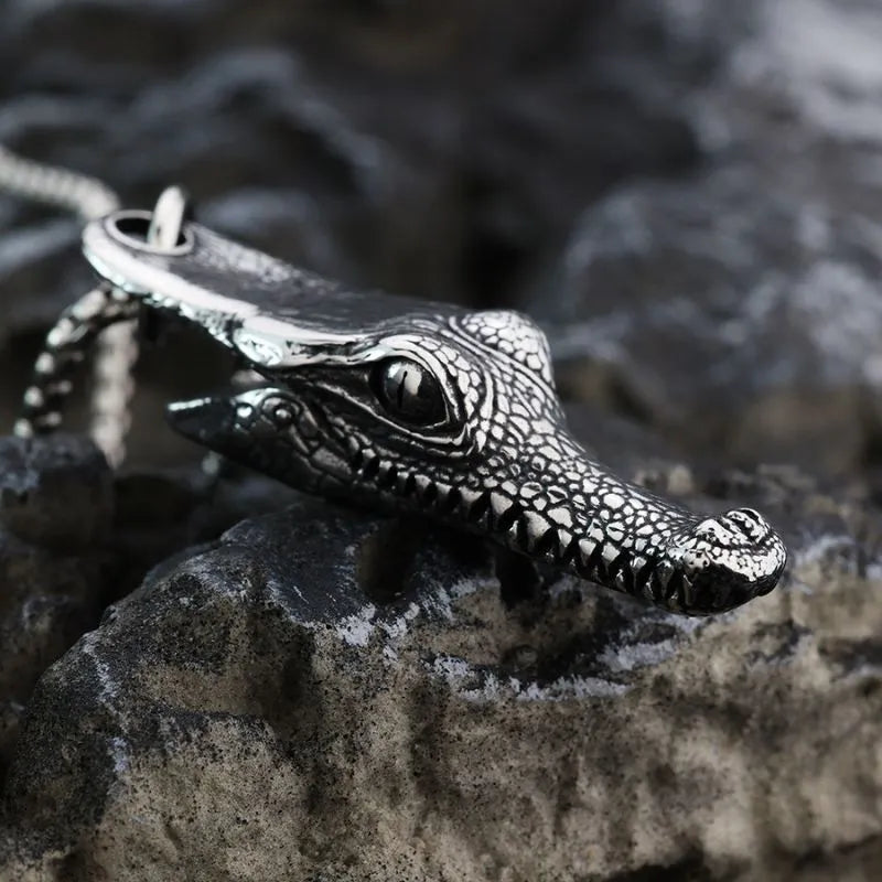 Vintage Alligator Head  Sterling Silver Pendant