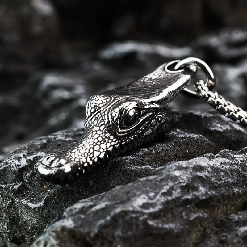 Vintage Alligator Head  Sterling Silver Pendant