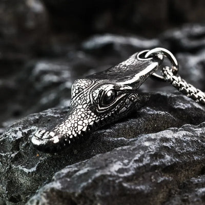 Vintage Alligator Head  Sterling Silver Pendant