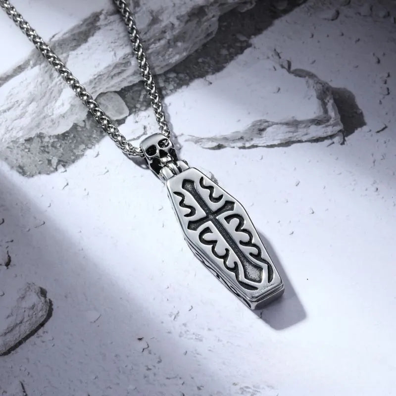 Vintage Coffin Skull Cross Pendant