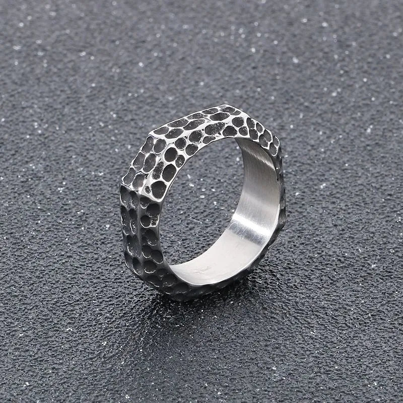 Vintage Concave And Convex Hammer Texture  Sterling Silver Ring