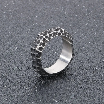 Vintage Concave And Convex Hammer Texture  Sterling Silver Ring