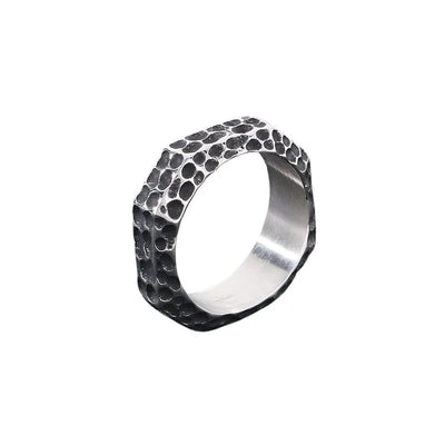 Vintage Concave And Convex Hammer Texture  Sterling Silver Ring