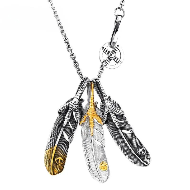 Vintage Eagle Claw Feather  Sterling Silver Pendant Necklace