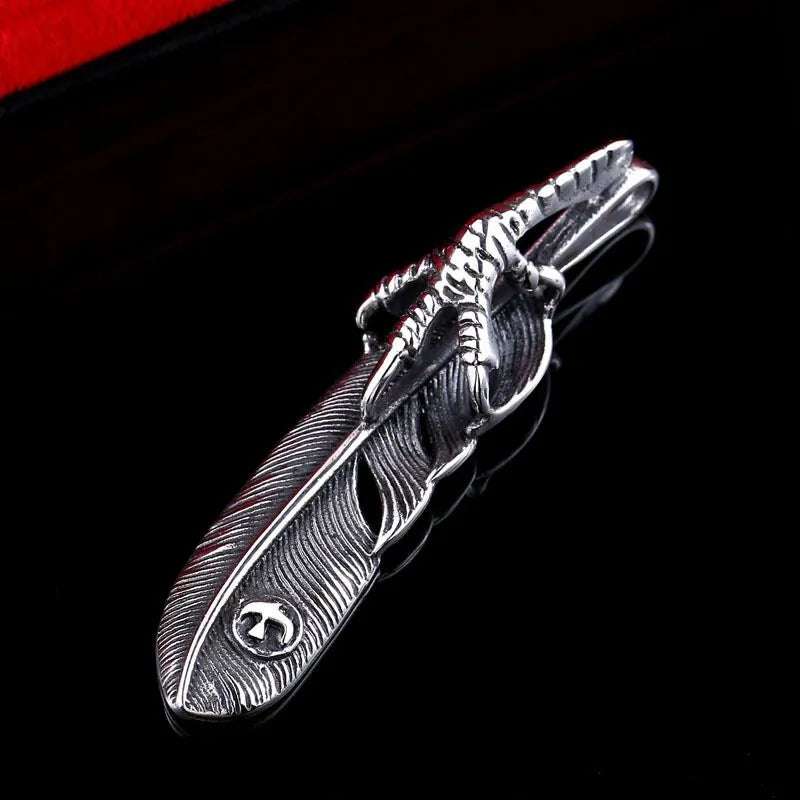 Vintage Eagle Claw Feather  Sterling Silver Pendant Necklace