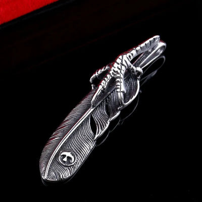 Vintage Eagle Claw Feather  Sterling Silver Pendant Necklace