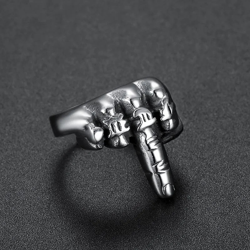 Vintage Fist Middle Finger Letter  Sterling Silver Ring
