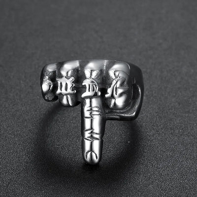 Vintage Fist Middle Finger Letter  Sterling Silver Ring