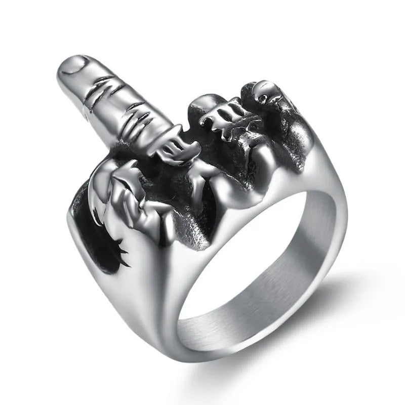 Vintage Fist Middle Finger Letter  Sterling Silver Ring