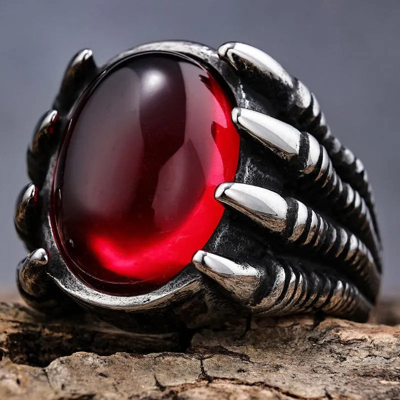 Vintage Gothic Dragon Claw Gemstone  Sterling Silver Ring