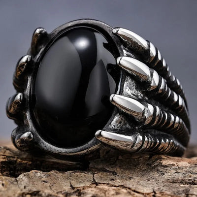 Vintage Gothic Dragon Claw Gemstone  Sterling Silver Ring