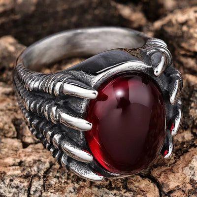 Vintage Gothic Dragon Claw Gemstone  Sterling Silver Ring