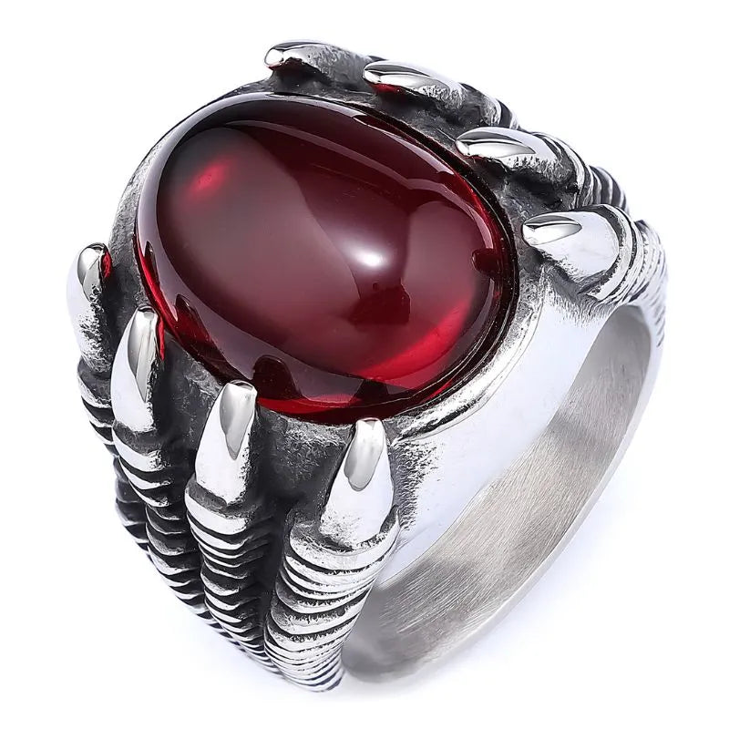 Vintage Gothic Dragon Claw Gemstone  Sterling Silver Ring