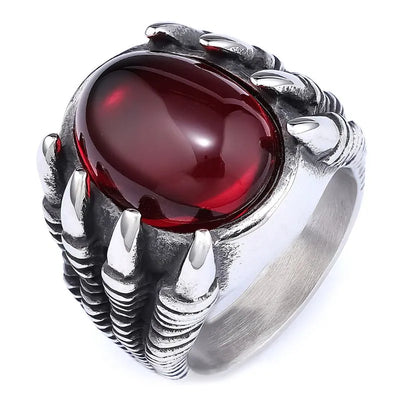 Vintage Gothic Dragon Claw Gemstone  Sterling Silver Ring
