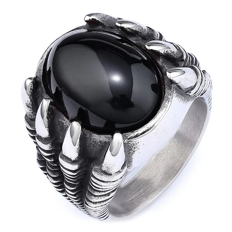 Vintage Gothic Dragon Claw Gemstone  Sterling Silver Ring