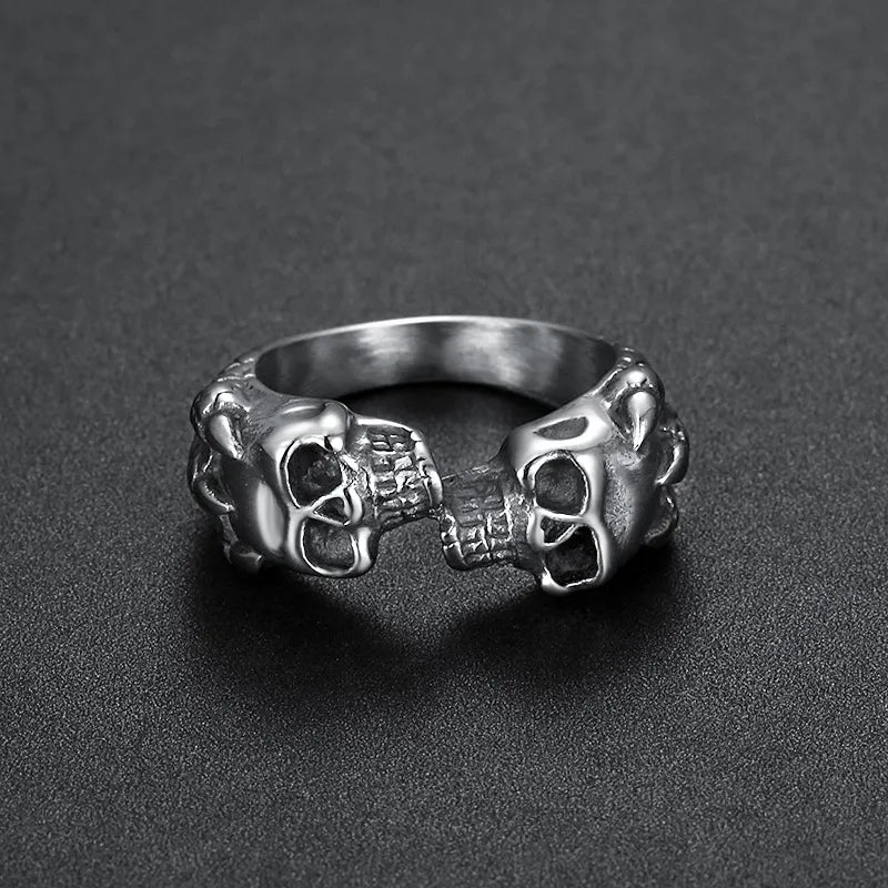 Vintage Gothic  Sterling Silver Unisex Double Skull Ring