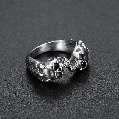 Vintage Gothic  Sterling Silver Unisex Double Skull Ring