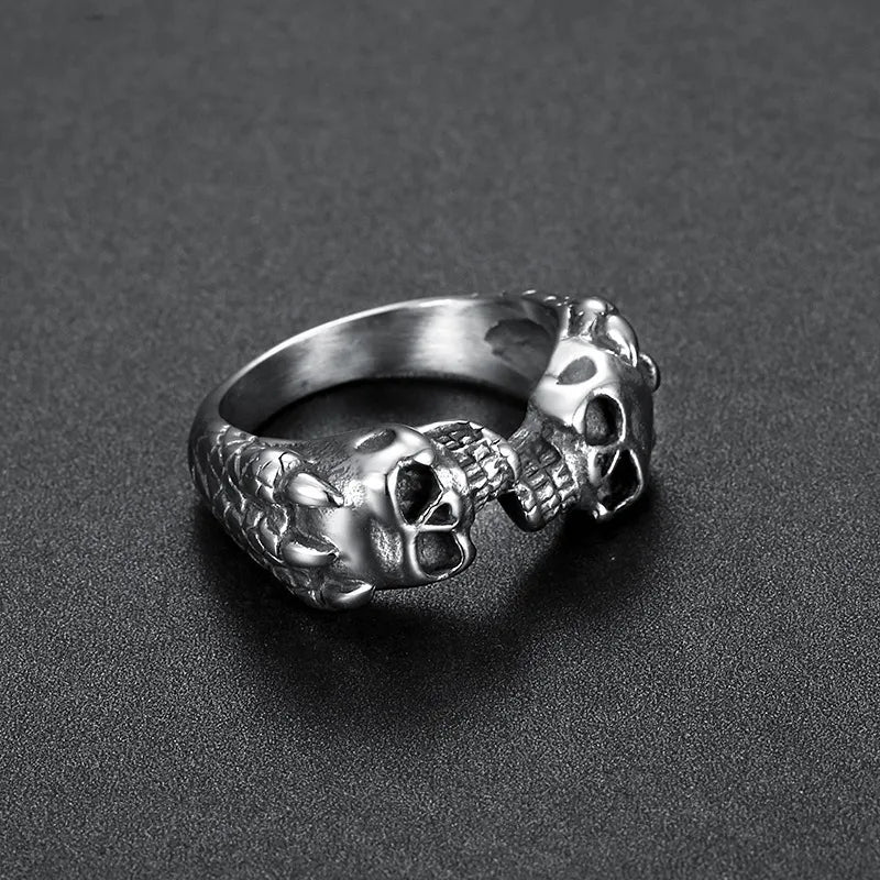 Vintage Gothic  Sterling Silver Unisex Double Skull Ring