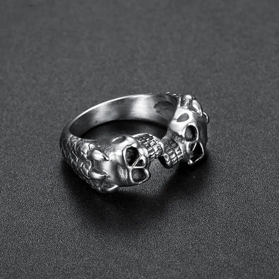 Vintage Gothic  Sterling Silver Unisex Double Skull Ring