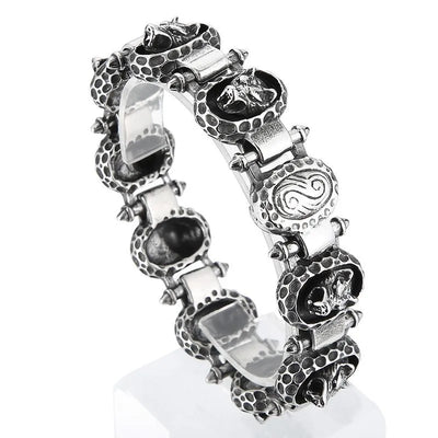Vintage Hammered Wolf Head Sterling Silver Bracelet