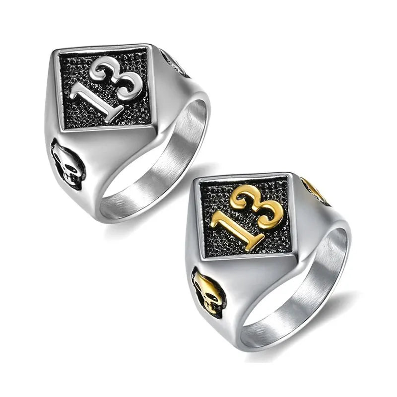 Vintage Lucky Number 13 Skull  Sterling Silver Ring