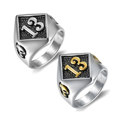 Vintage Lucky Number 13 Skull  Sterling Silver Ring