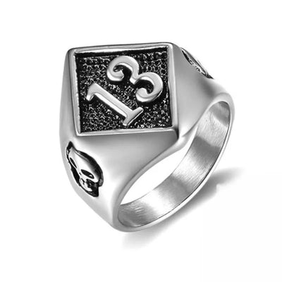 Vintage Lucky Number 13 Skull  Sterling Silver Ring